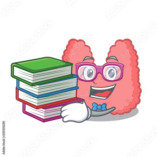 Student with book thyroid mascot cartoon style photo