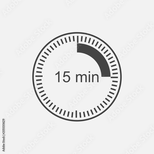 Clock icon indicating the time interval of 15 minutes. Fifteen minutes time on the clock