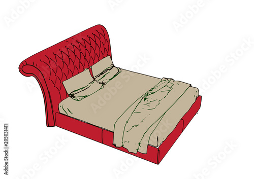 red bed with pillows vector