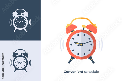 Vector icon of old alarm clock in flat style.