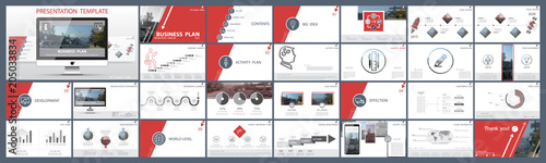 Original presentation templates.Set of red, elements of infographics, white background. Flier, postcard, corporate report, marketing, advertising, banner.Slide show, photo,slide for brochure,booklet
