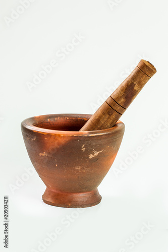 Mortar and Pestle for Asian food on white ground 