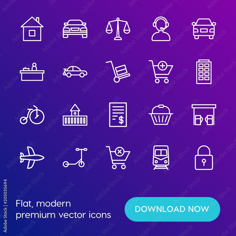 Modern Simple Set of transports, shopping, buildings Vector outline Icons. Contains such Icons as  reject, building,  bike,  wheel,  gas and more on gradient background. Fully Editable. Pixel Perfect.