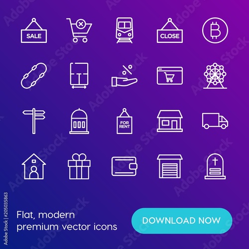 Modern Simple Set of transports, shopping, buildings Vector outline Icons. Contains such Icons as  marketplace,  fire,  storehouse,  box and more on gradient background. Fully Editable. Pixel Perfect.