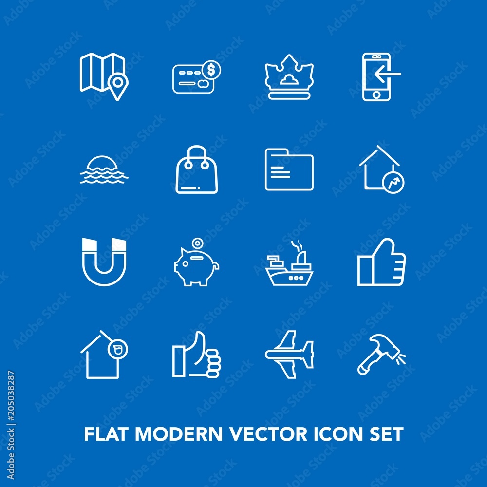 Modern, simple vector icon set on blue background with finance, plane, marine, concept, hand, crown, shovel, travel, sea, landlord, flight, good, money, king, house, pole, owner, internet, web icons Modern, simple vector icon set on blue background with finance, plane, marine, concept, hand, crown, shovel, travel, sea, landlord, flight, good, money, king, house, pole, owner, internet, web icons