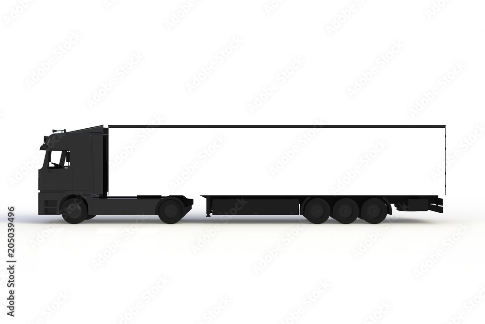 Mock up of side view black truck isolated on white background, 3d rendering Mock up of side view black truck isolated on white background, 3d rendering
