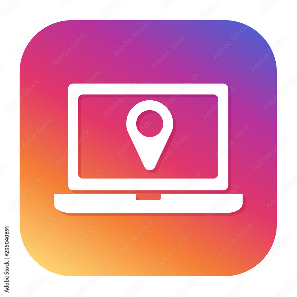 Location icon with hipster button. Laptop button. Shopping symbol.