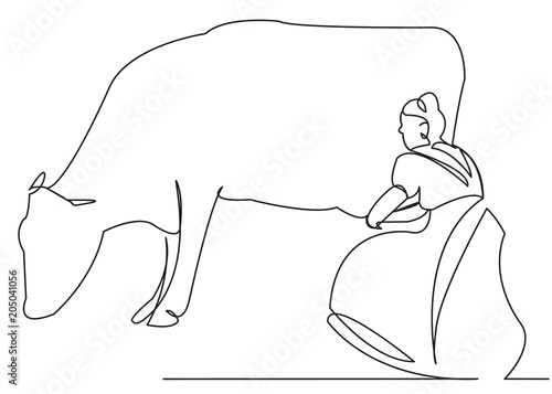 a woman milking a cow