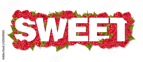 Sweet raspberries for a cute girl. berries with text isolated on white background. Print for postcards, T-shirts, invitation cards