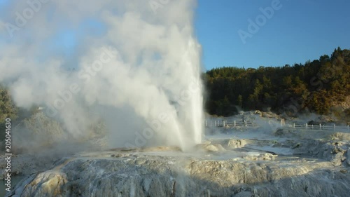 Drone shot tracking around powerful geyser in Rotorua