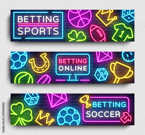 Sports betting horizontal banners vector. Design template neon web banner design element for websites, mobile apps, leaflets, flyers. Gambling. Vector illustration
