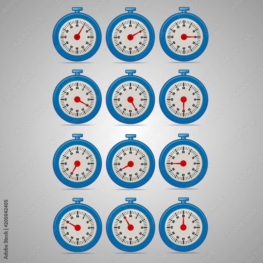 Blue realistic timers increments from 5 to 60 5 minutes interval