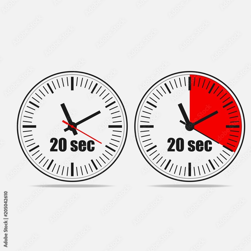 Twenty Seconds Clock on grey background. Two options. Twenty Seconds Clock on grey background. Two options.