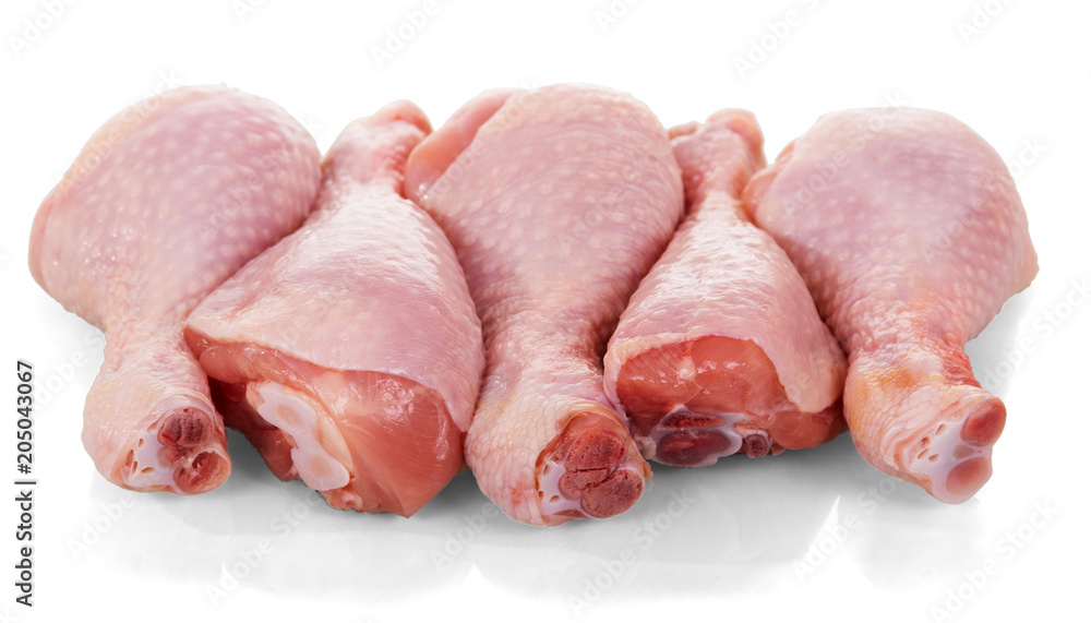Meat of fresh chicken shin isolated on white Meat of fresh chicken shin isolated on white