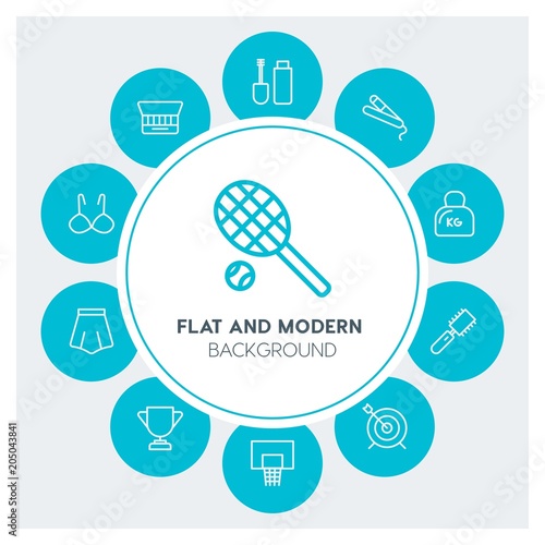 clothes, sports, beauty and cosmetics Infographic Circle outline Icons Set. Contains such Icons as  business,  website,  elements,  background,  pattern,  heavy and more. Fully Editable. Pixel Perfect