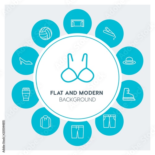 clothes, sports, beauty and cosmetics Infographic Circle outline Icons Set. Contains such Icons as  business,  website,  elements,  background,  pattern,  body and more. Fully Editable. Pixel Perfect