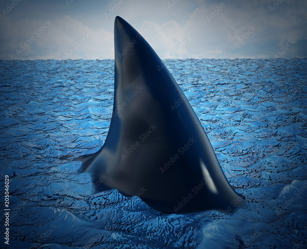 Naklejka premium Shark fin on the water. 3D illustration