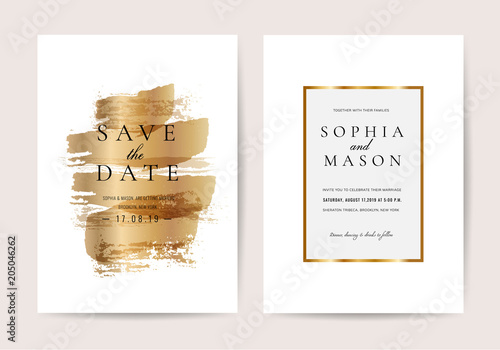 Luxury wedding invitation cards with Golden texture minimal vector design template