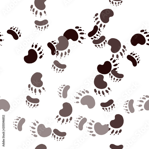 Track the bear paw. Seamless pattern background. Brown and white design vector illustration.