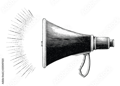 Vintage Megaphone hand drawing engraving style