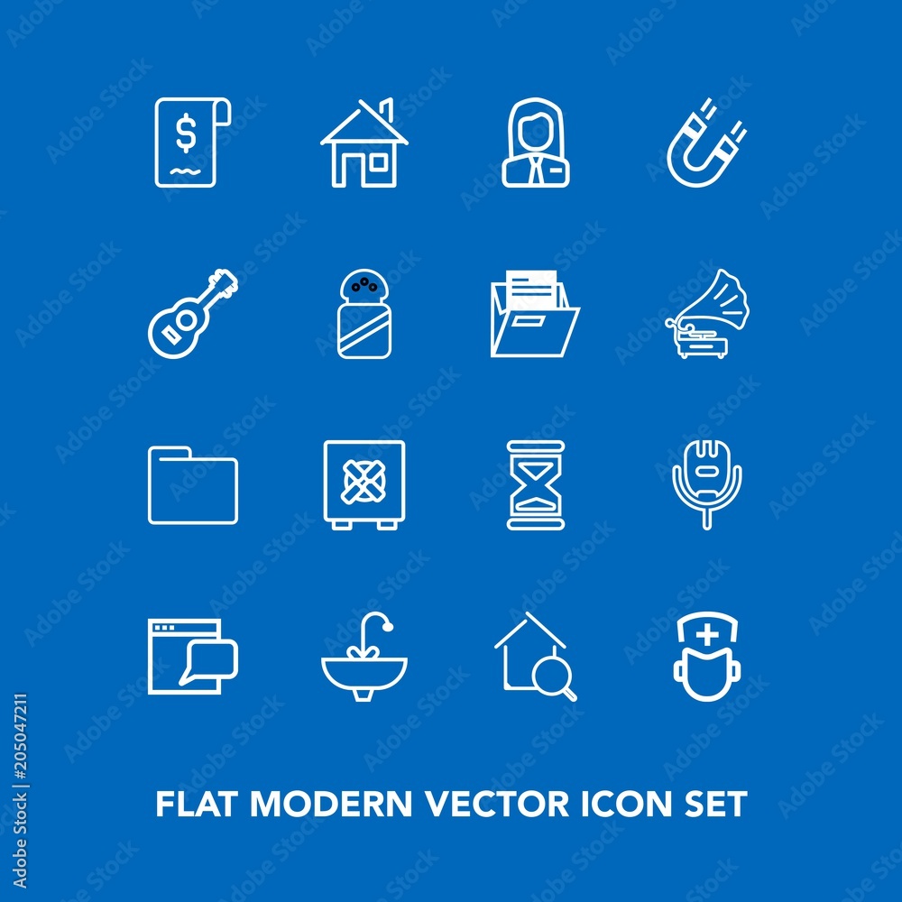 Modern, simple vector icon set on blue background with business, sink,  time, website, employee, house, estate, security, online, song, clock,  voice, safe, bank, employer, communication, bathroom icons Stock Vector |  Adobe Stock