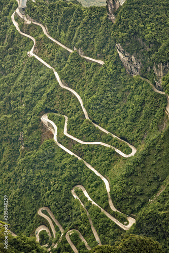 Curvy road leading to the cave at Tianmen Mountain China