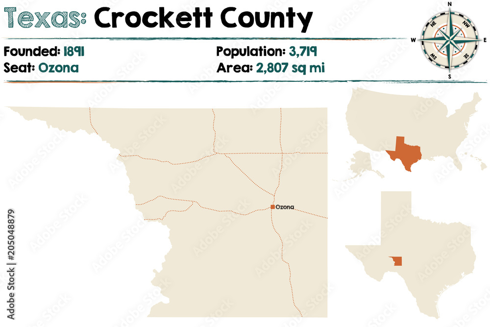 Detailed map of Crockett county in Texas, USA.