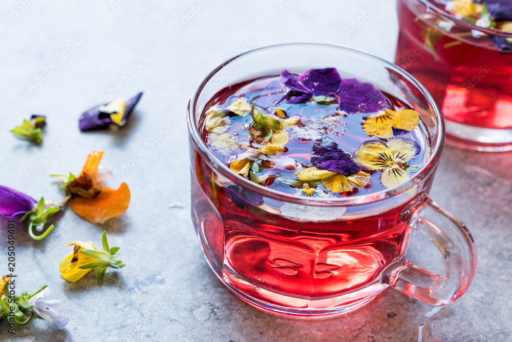 Red Herbal Tea with Edible Flowers.