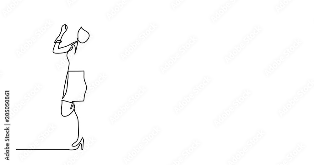 Self drawing animation of continuous line drawing of happy cheering woman Self drawing animation of continuous line drawing of happy cheering woman