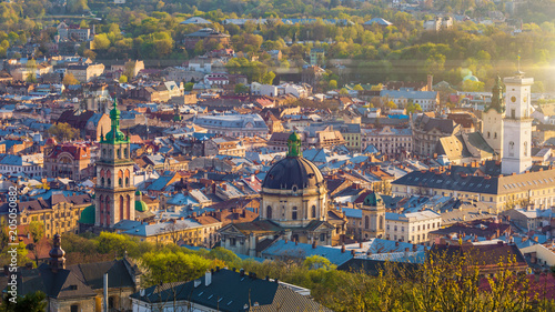 Aerial view of historical old city district of Lviv, Ukraine photo