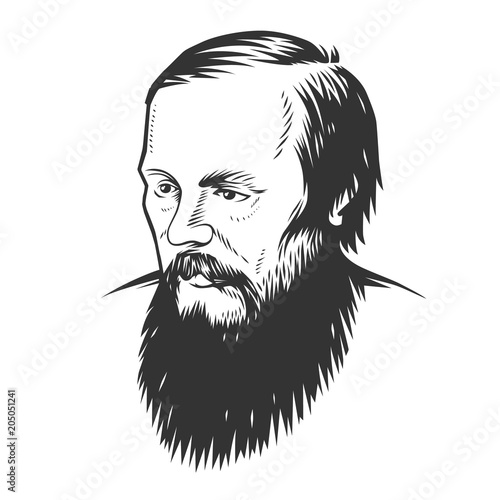 Vector portrait Dostoevsky Fyodor Mikhaylovich, illustration.