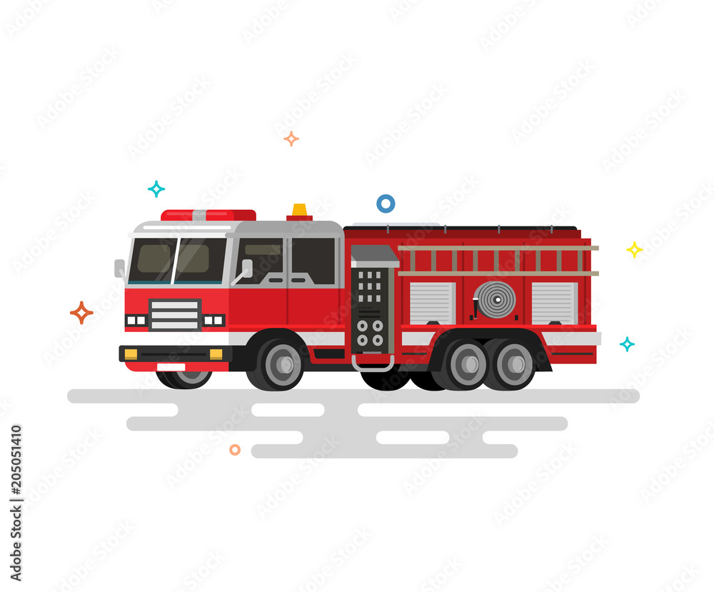 Vector illustration of flat fire engine. Vector illustration of flat fire engine.