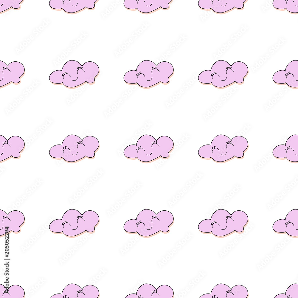 a seamless white pattern with cartoon soapy children's clouds