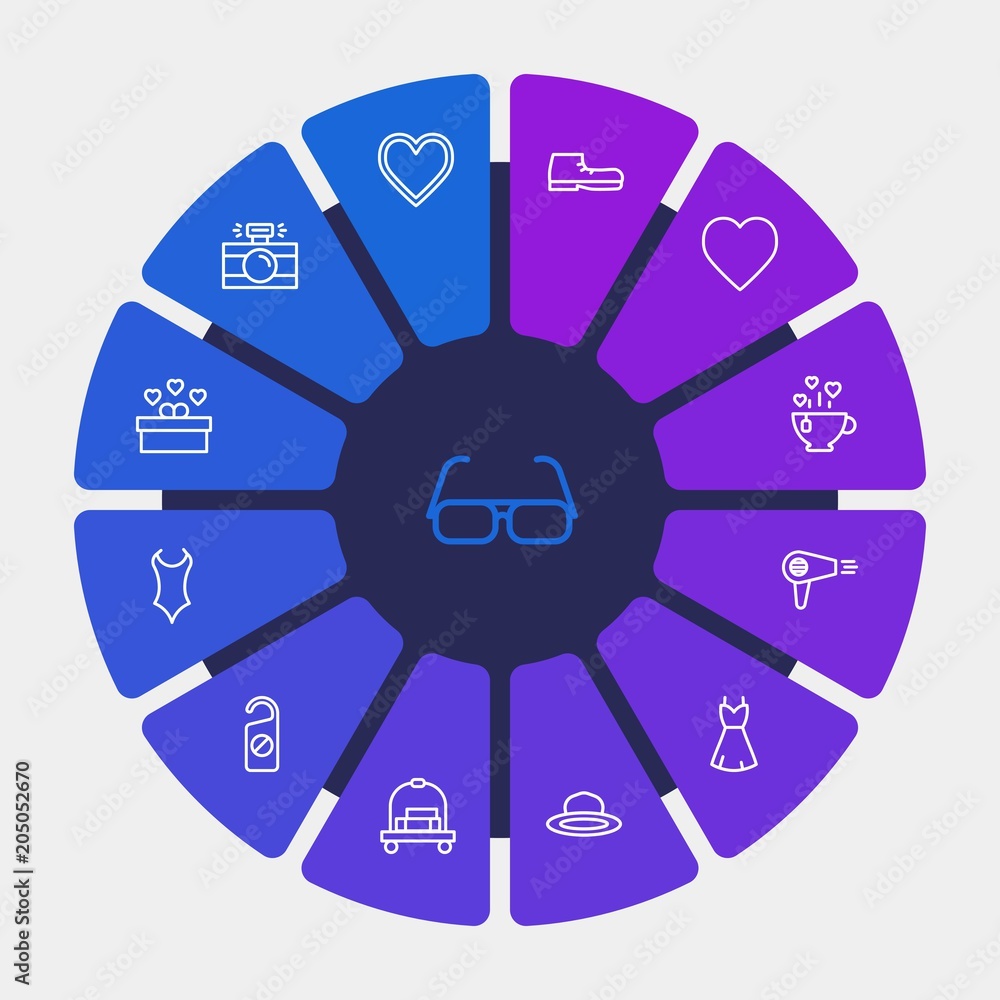 hotel, clothes, valentine Infographic Circle outline Icons Set. Contains such Icons as footwear, retro, fashion, camera, day, carrier, photographer, photo and more. Fully Editable. Pixel Perfect hotel, clothes, valentine Infographic Circle outline Icons Set. Contains such Icons as footwear, retro, fashion, camera, day, carrier, photographer, photo and more. Fully Editable. Pixel Perfect