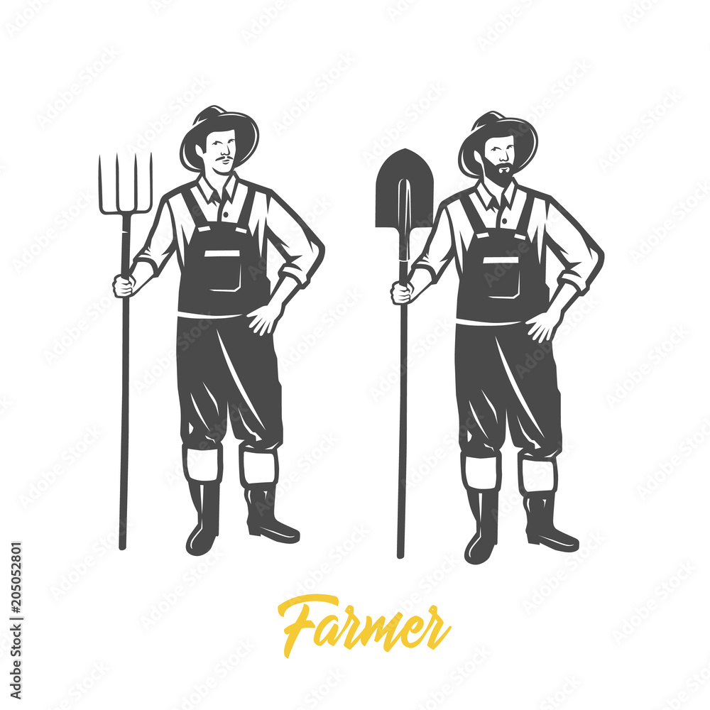Farmer. Black and white illustration. Stock Vector | Adobe Stock
