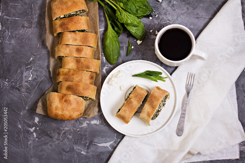 Pie or strudel with spinach and feta cheese