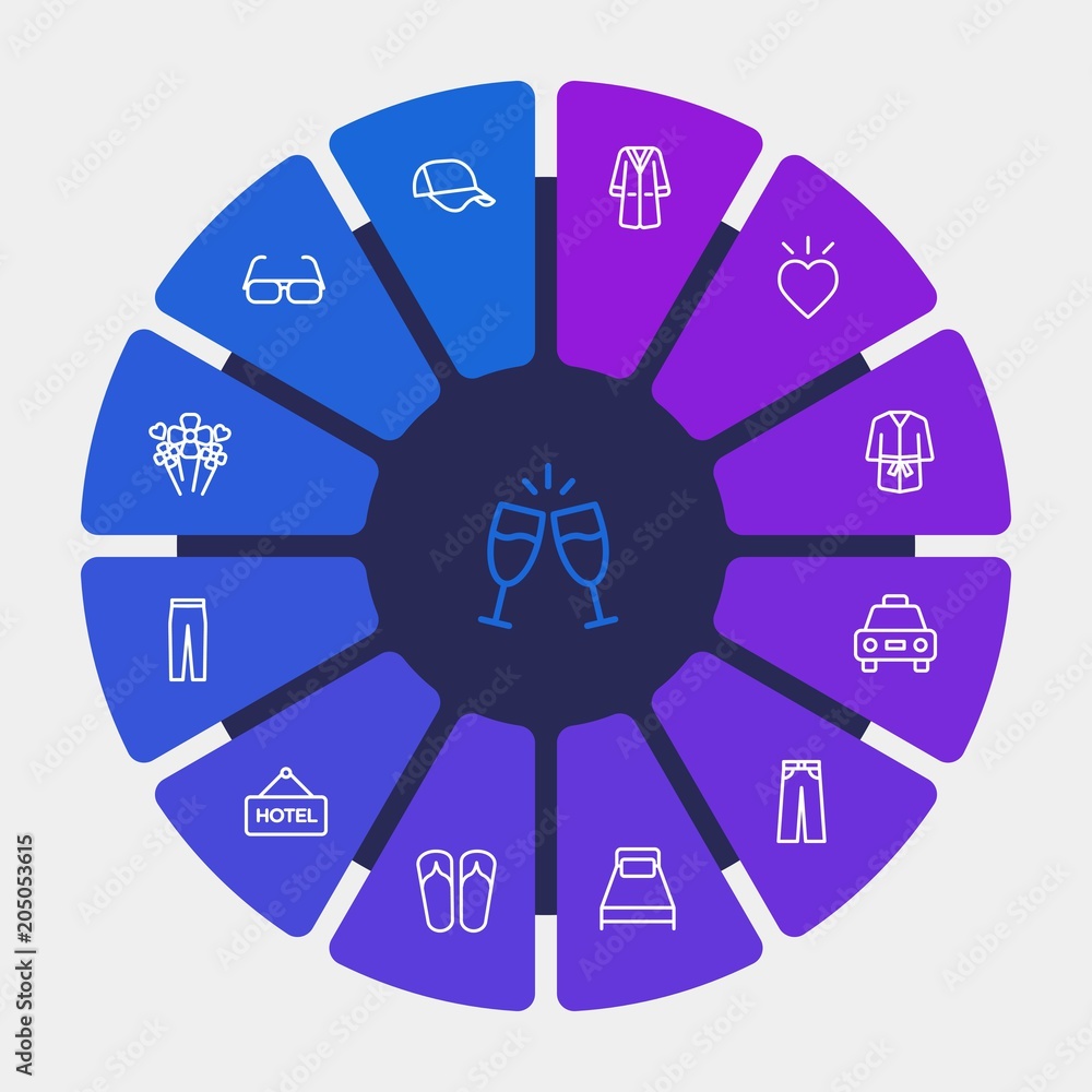 hotel, clothes, valentine Infographic Circle outline Icons Set. Contains such Icons as home, heart, cab, background, blue, bathrobe, party, nature, bath and more. Fully Editable. Pixel Perfect hotel, clothes, valentine Infographic Circle outline Icons Set. Contains such Icons as home, heart, cab, background, blue, bathrobe, party, nature, bath and more. Fully Editable. Pixel Perfect