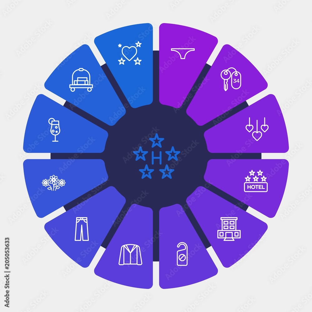 hotel, clothes, valentine Infographic Circle outline Icons Set. Contains such Icons as romantic, heart, door, nature, motel, heart, lock, summer, luxury and more. Fully Editable. Pixel Perfect hotel, clothes, valentine Infographic Circle outline Icons Set. Contains such Icons as romantic, heart, door, nature, motel, heart, lock, summer, luxury and more. Fully Editable. Pixel Perfect