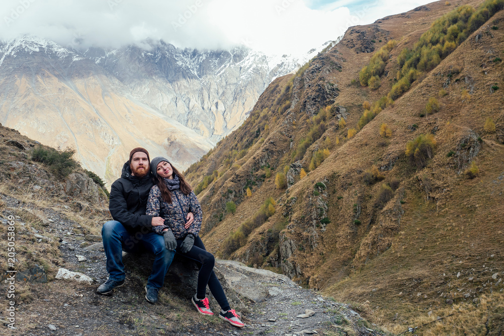 couple on the background of mountains in Georgia