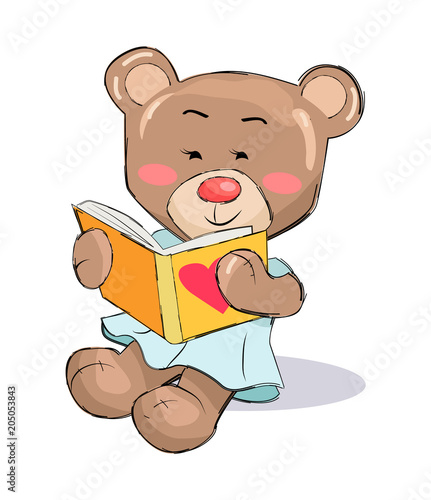 Female Teddy-Bear Read Book with Heart Sign Vector