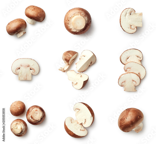 Obraz na płótnie Set of fresh whole and sliced champignons