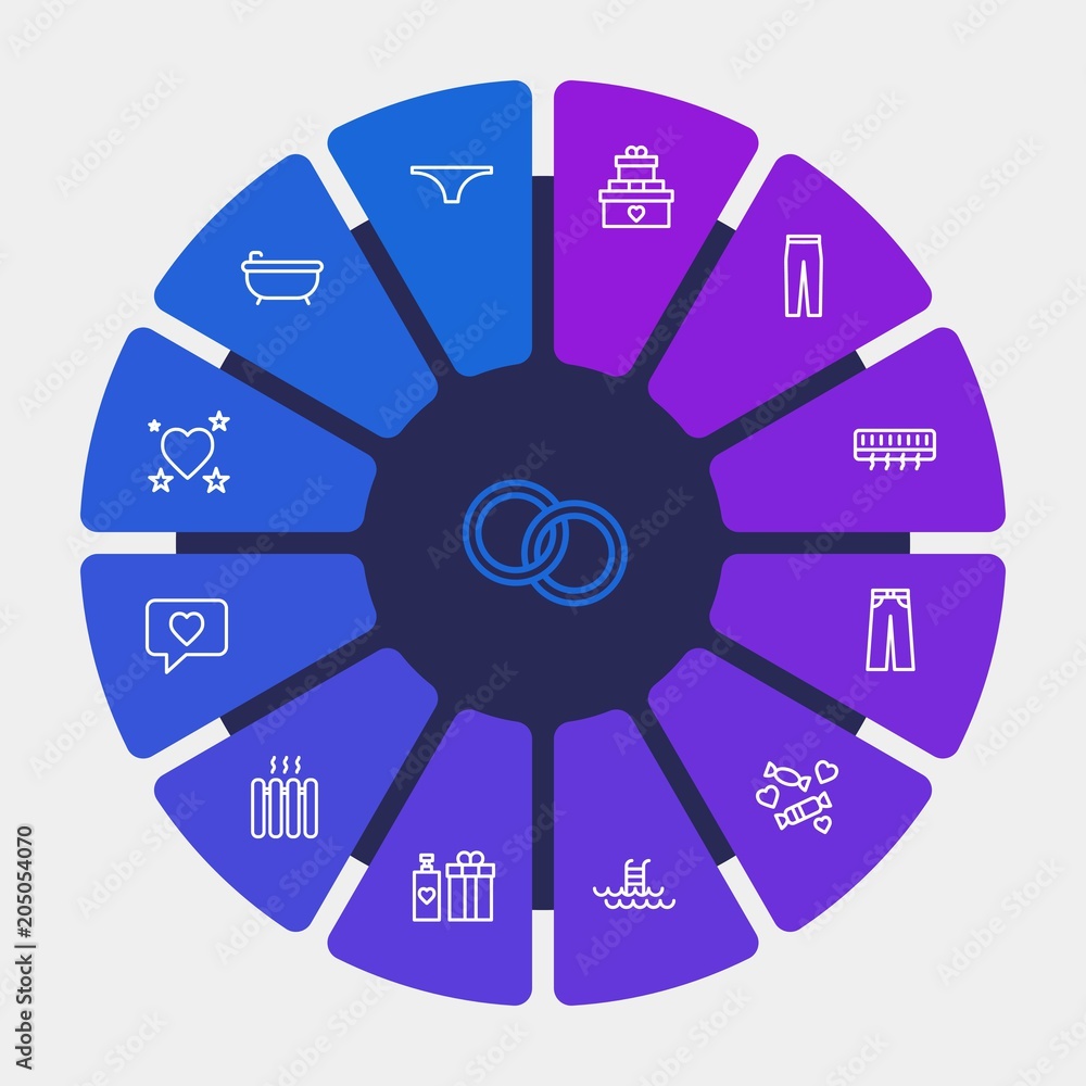hotel, clothes, valentine Infographic Circle outline Icons Set. Contains such Icons as bath, white, gift, wall, valentine, summer, pants, spa, present and more. Fully Editable. Pixel Perfect hotel, clothes, valentine Infographic Circle outline Icons Set. Contains such Icons as bath, white, gift, wall, valentine, summer, pants, spa, present and more. Fully Editable. Pixel Perfect