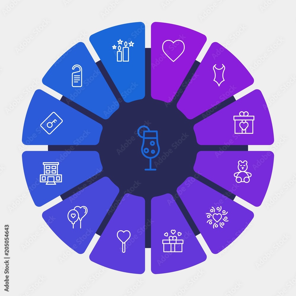 hotel, clothes, valentine Infographic Circle outline Icons Set. Contains such Icons as cute, heart, toy, bar, building, box, animal, decoration, sign and more. Fully Editable. Pixel Perfect hotel, clothes, valentine Infographic Circle outline Icons Set. Contains such Icons as cute, heart, toy, bar, building, box, animal, decoration, sign and more. Fully Editable. Pixel Perfect