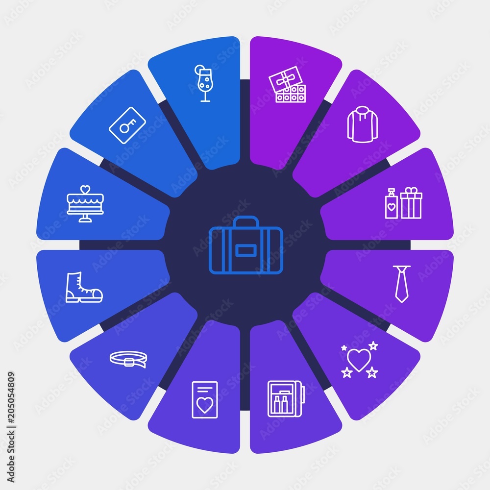 hotel, clothes, valentine Infographic Circle outline Icons Set. Contains such Icons as sweater, drink, door, floral, tie, romantic, key, room, fashion and more. Fully Editable. Pixel Perfect hotel, clothes, valentine Infographic Circle outline Icons Set. Contains such Icons as sweater, drink, door, floral, tie, romantic, key, room, fashion and more. Fully Editable. Pixel Perfect
