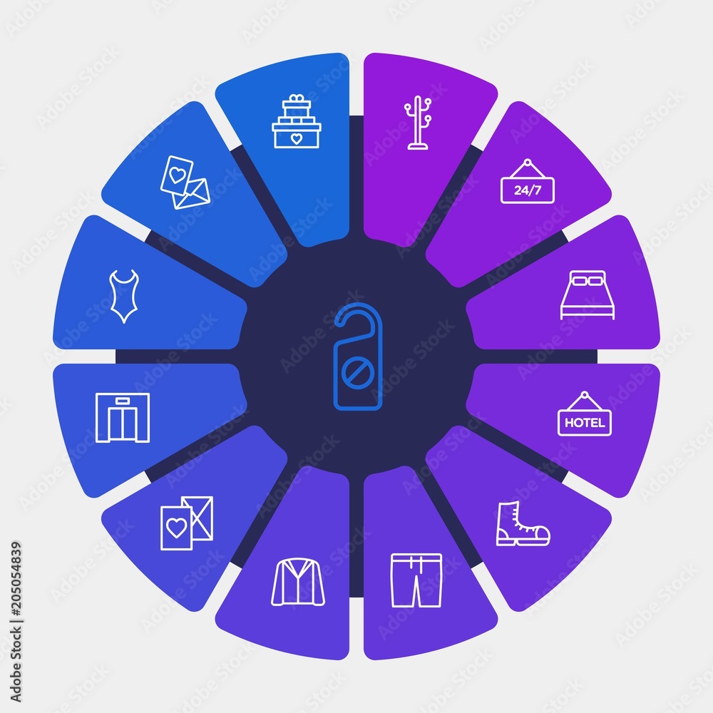 hotel, clothes, valentine Infographic Circle outline Icons Set. Contains such Icons as hotel, present, celebration, wear, sign, day, heart, wedding, shoe and more. Fully Editable. Pixel Perfect hotel, clothes, valentine Infographic Circle outline Icons Set. Contains such Icons as hotel, present, celebration, wear, sign, day, heart, wedding, shoe and more. Fully Editable. Pixel Perfect