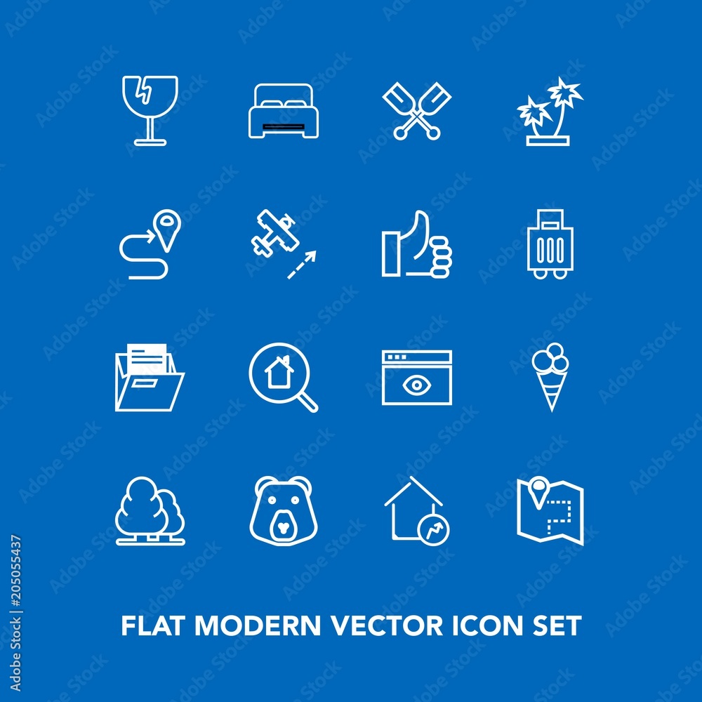 Modern, simple vector icon set on blue background with internet, bed, location, estate, dessert, boat, office, water, destruction, nature, cream, tree, search, folder, wild, white, blank, house icons Modern, simple vector icon set on blue background with internet, bed, location, estate, dessert, boat, office, water, destruction, nature, cream, tree, search, folder, wild, white, blank, house icons