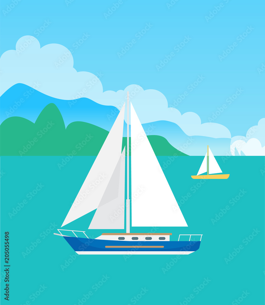 Two Pretty Sailsboats, Color Vector Illustration