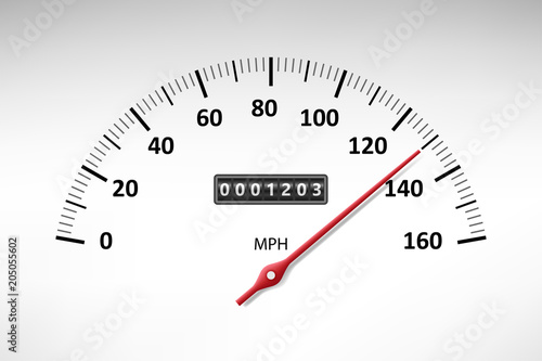 Car speedometer with speed level scale isolated on white. Car tachometer or odometer with speed panel. vector illustration photo