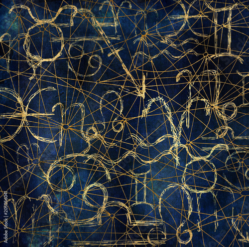 Slika na platnu Abstract background with hand drawn zodiac symbols