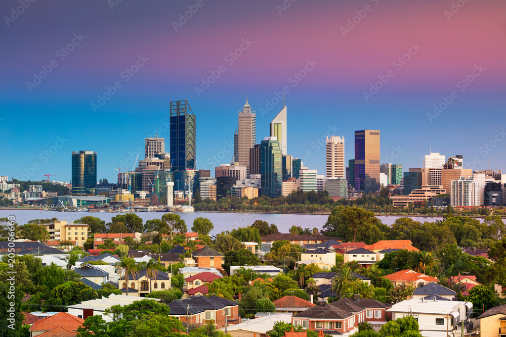 Perth. Cityscape image of Perth skyline, Australia during during sunrise taken from South Perth.